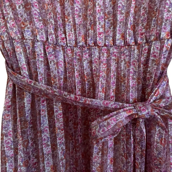 Vintage ILGWU Union Made Sheer Pleated Floral Belted Dress EUC Feminine - Picture 5 of 10